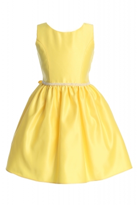 Yellow Satin Dress with Sparkly Waist Trim